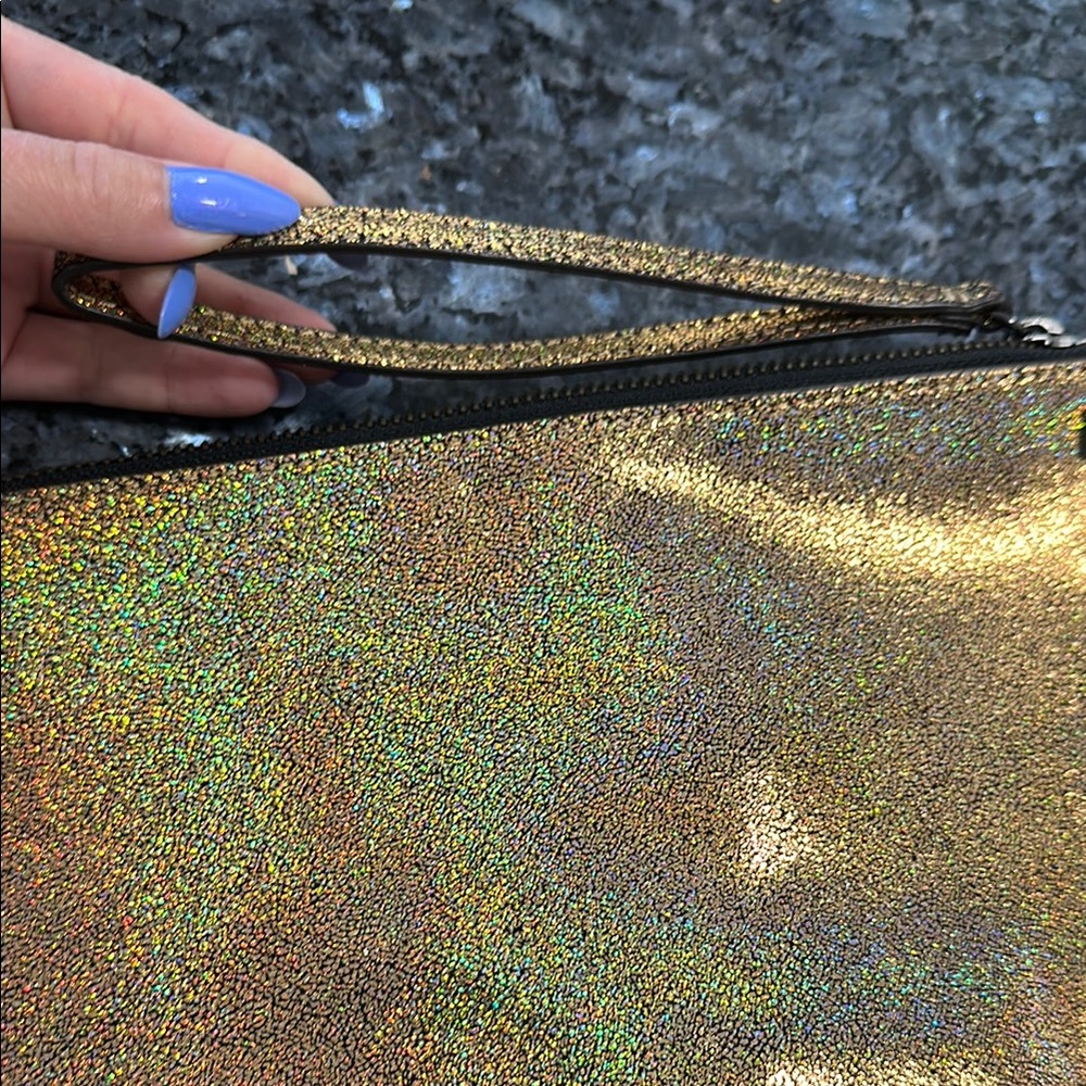 Rebecca Minkoff Gold Glitter Kerry Studded Wristlet/Clutch/Pouch - Picture 4 of 7